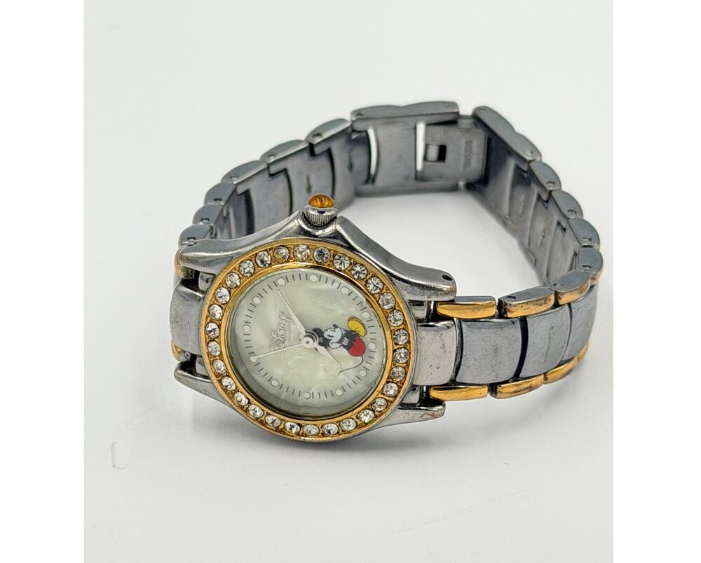 Disney Mickey Mouse Silver & Gold Tone Link Seiko SII Wrist Watch NEW BATTERY